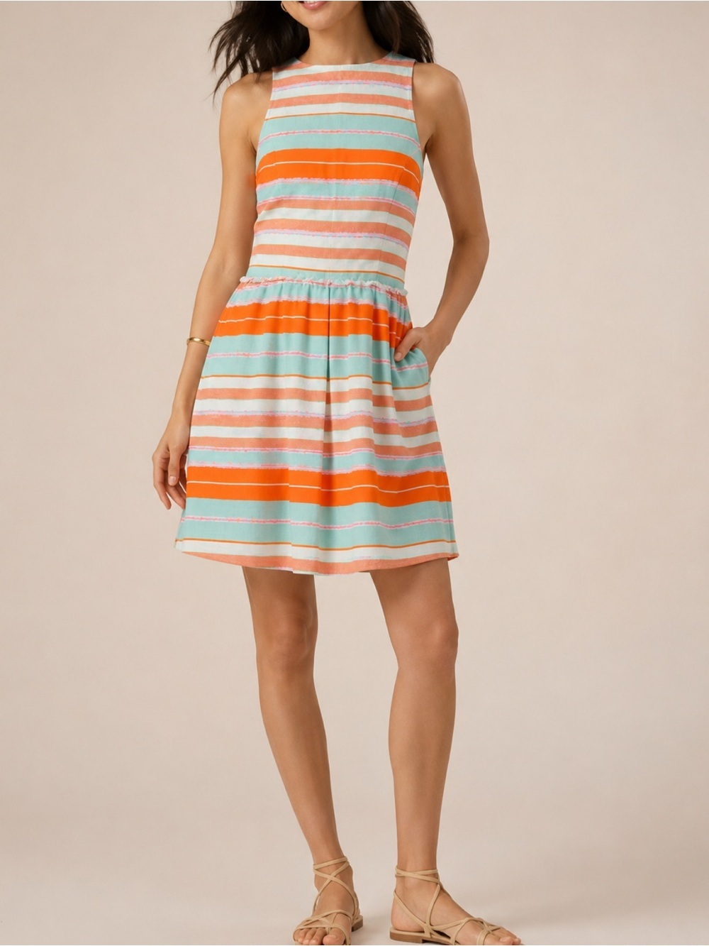 NWT Nomad Anthropologie Morgan Carper Bright Striped Pleated Sleeveless Dress